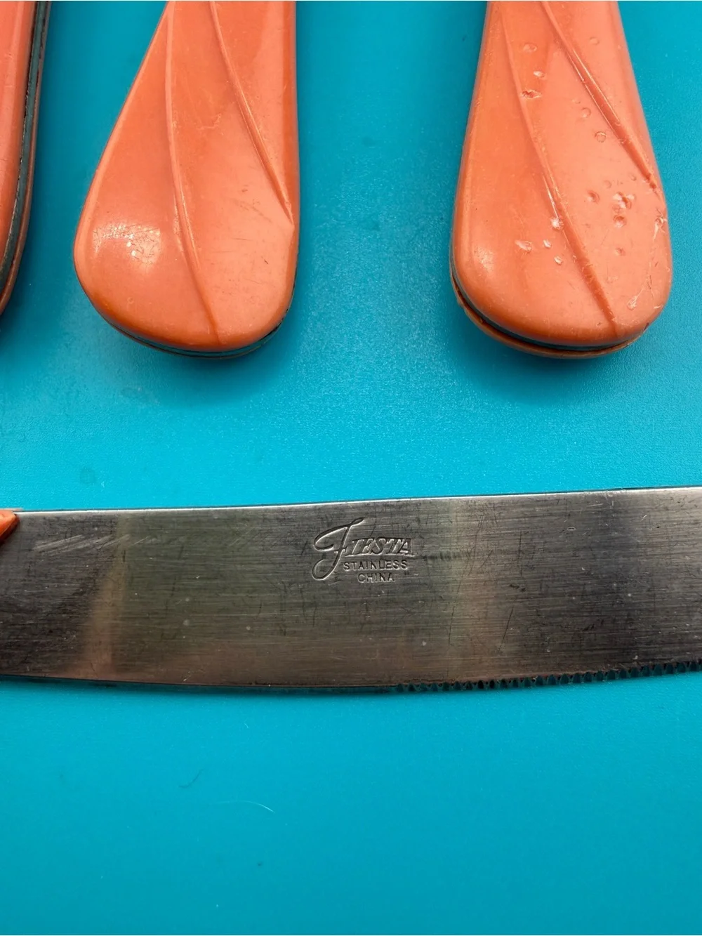 Fiestaware Coral Orange Handle Stainless Table Knives - Set of 4